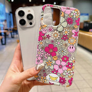 Pink Flower Patterned Shockproof Phone Case For iPhone 14 13 11 12 15 Pro Max SE2 7 8 Plus XR X XS Max Clear Air Cushion Cover