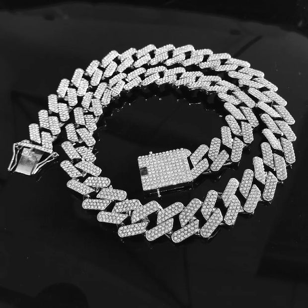 Iced Out CZ Stone Men jewelry Hip Hop Micro Pave 20mm Cuban Link Chain High Quality Heavy Chunky Necklace 3 Rows Cubic Zirconia