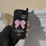 Retro Black Bow Pink Love 3D Phone Case For iPhone 14 13 12 11 Pro Max 14 Plus Cute Love Heart Cartoon Silicone Soft Cover