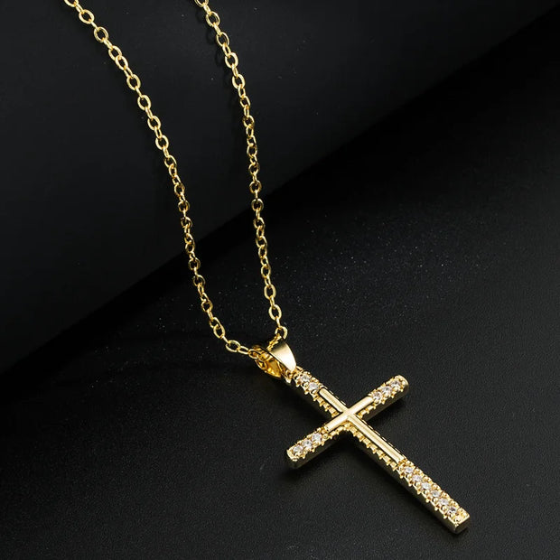 Classic Charm Jesus Cross Necklace Exquisite Retro Personality Versatile Stainless Steel Banquet Lucky Clavicle Chain