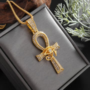 Iced Out Eye of Horus Ankh Cross Pendant Ancient Egyptian Necklace Chain Protection Jewelry for Men Women Fashion Jewelry Gifts