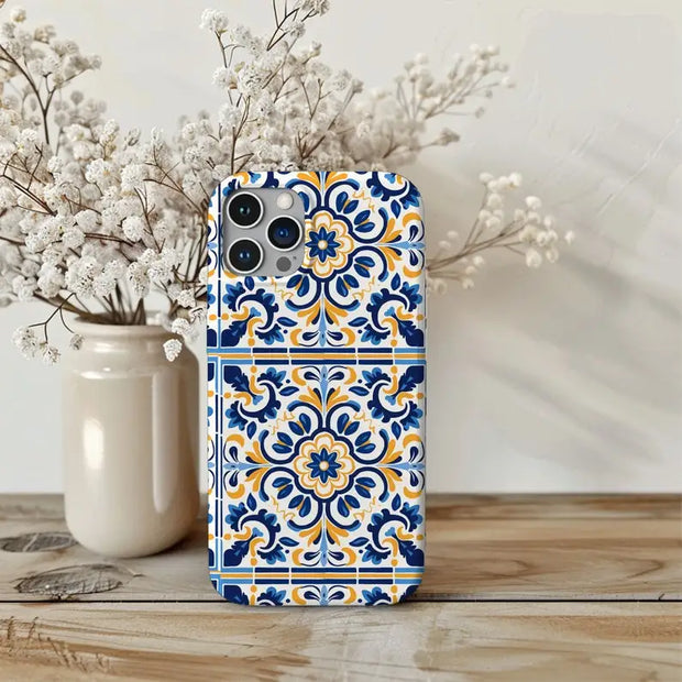 Tile Mediterranean Design Phone Case For IPHONE 15PRO MAX 14 13 12 11 PRO Plus 15pro Acrylic TPU Two in one Mobile Phone Cases