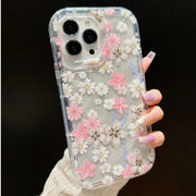 Pink Flower Patterned Shockproof Phone Case For iPhone 14 13 11 12 15 Pro Max SE2 7 8 Plus XR X XS Max Clear Air Cushion Cover