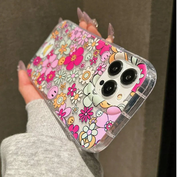 Pink Flower Patterned Shockproof Phone Case For iPhone 14 13 11 12 15 Pro Max SE2 7 8 Plus XR X XS Max Clear Air Cushion Cover