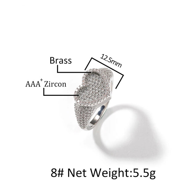 UWIN Sunken Heart Ring Micro Paved Out Bling Cubic Zirconia Ring Exquisite Gift For Men Women Punk Fashion HipHop Jewelry 