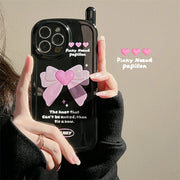 Retro Black Bow Pink Love 3D Phone Case For iPhone 14 13 12 11 Pro Max 14 Plus Cute Love Heart Cartoon Silicone Soft Cover