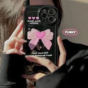 Retro Black Bow Pink Love 3D Phone Case For iPhone 14 13 12 11 Pro Max 14 Plus Cute Love Heart Cartoon Silicone Soft Cover